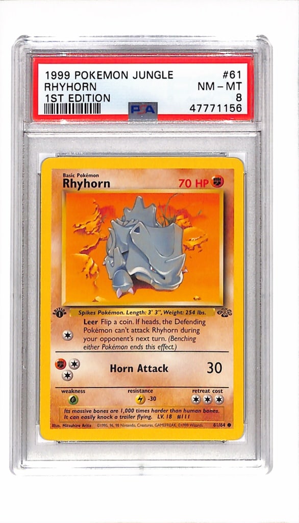 RHYHORN 1999 POKEMON JUNGLE 1ST EDITION PSA GRADED: GRADED PSA 8 NEAR MINT - MINT