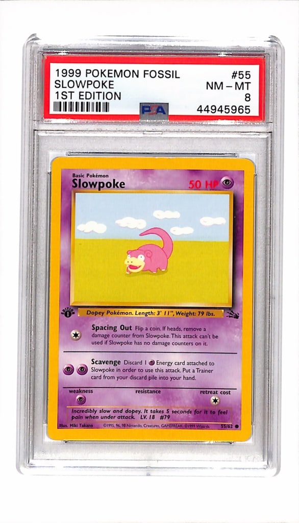 SLOWPOKE 1999 POKEMON FOSSIL 1ST EDITION PSA GRADED: GRADED PSA 8 NEAR MINT - MINT