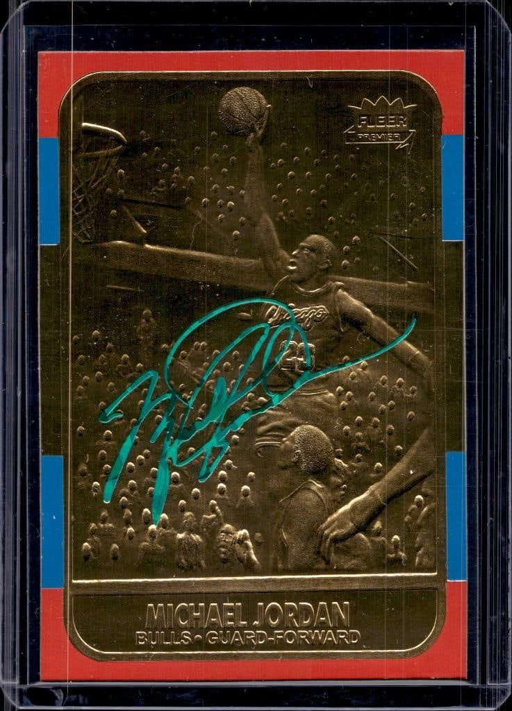 MICHAEL JORDAN 1996-97 FLEER 23 KT GOLD ROOKIE REPRINT 10TH ANNIVERSARY: 1879/1986. NEAR MINT OR BETTER CONDITION