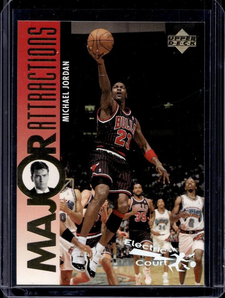 MICHAEL JORDAN 1995-96 UPPER DECK MAJOR ATTRACTIONS CHARLIE SHEEN ELECTRIC SILVER: NEAR MINT OR BETTER CONDITION