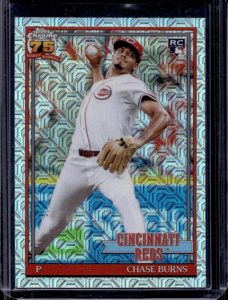 CHASE BURNS 2026 TOPPS CHROME 1991 RETRO MEGA REFRACTOR ROOKIE CARD: NEAR MINT OR BETTER CONDITION