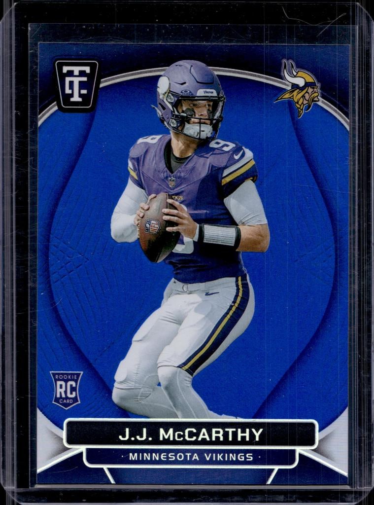 J.J. MCCARTHY 2024 PANINI TOTALLY CERTIFIED MIRROR BLUE ROOKIE CARD (1 of 1)