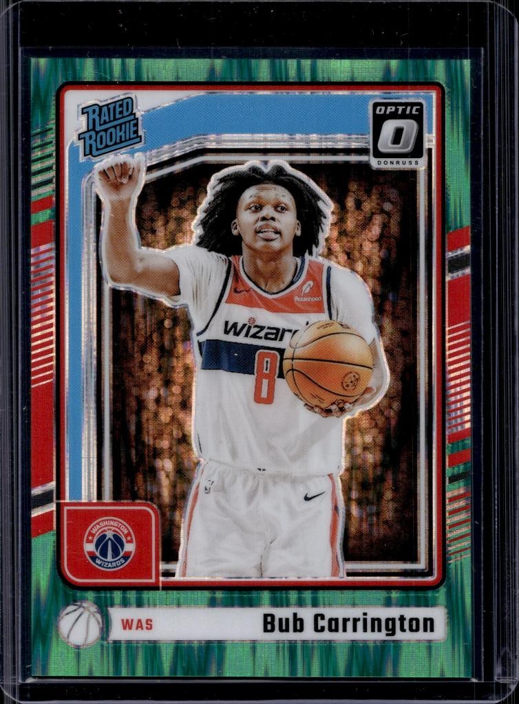 BUB CARRINGTON 2024-25 PANINI OPTIC GREEN FLASH PRIZM ROOKIE CARD (1 of 1)