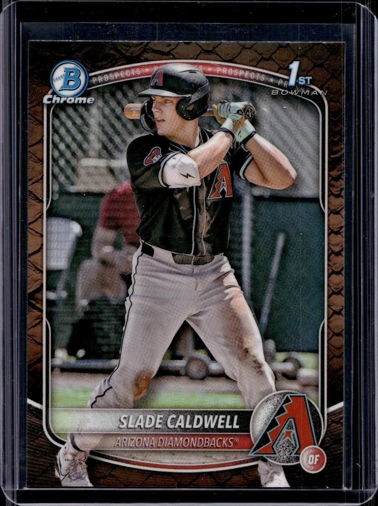 SLADE CALDWELL 2025 BOWMAN CHROME REPTILLIAN SCALES REFRACTOR 1ST ROOKIE CARD: NEAR MINT OR BETTER CONDITION