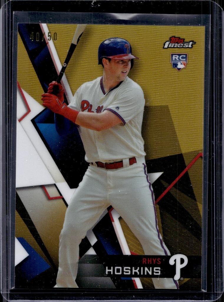 RHYS HOSKINS 2018 TOPPS FINEST GOLD REFRACTOR ROOKIE CARD: 40/50. NEAR MINT OR BETTER CONDITION