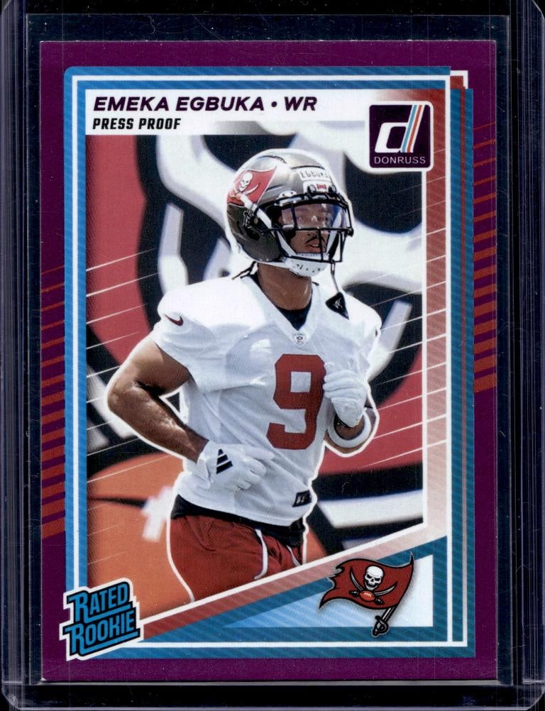 EMEKA EGBUKA 2025 DONRUSS PURPLE PRESS PROOF ROOKIE CARD: NEAR MINT OR BETTER CONDITION