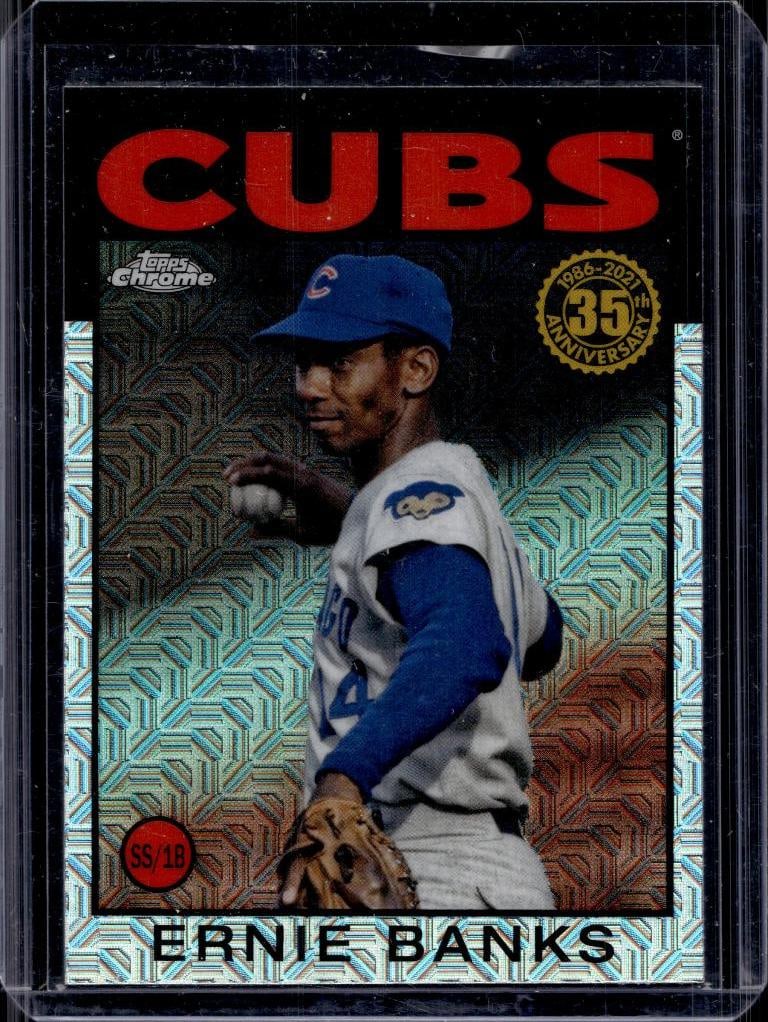 ERNIE BANKS 2021 TOPPS CHROME 1986 RETRO MEGA REFRACTOR: NEAR MINT OR BETTER CONDITION