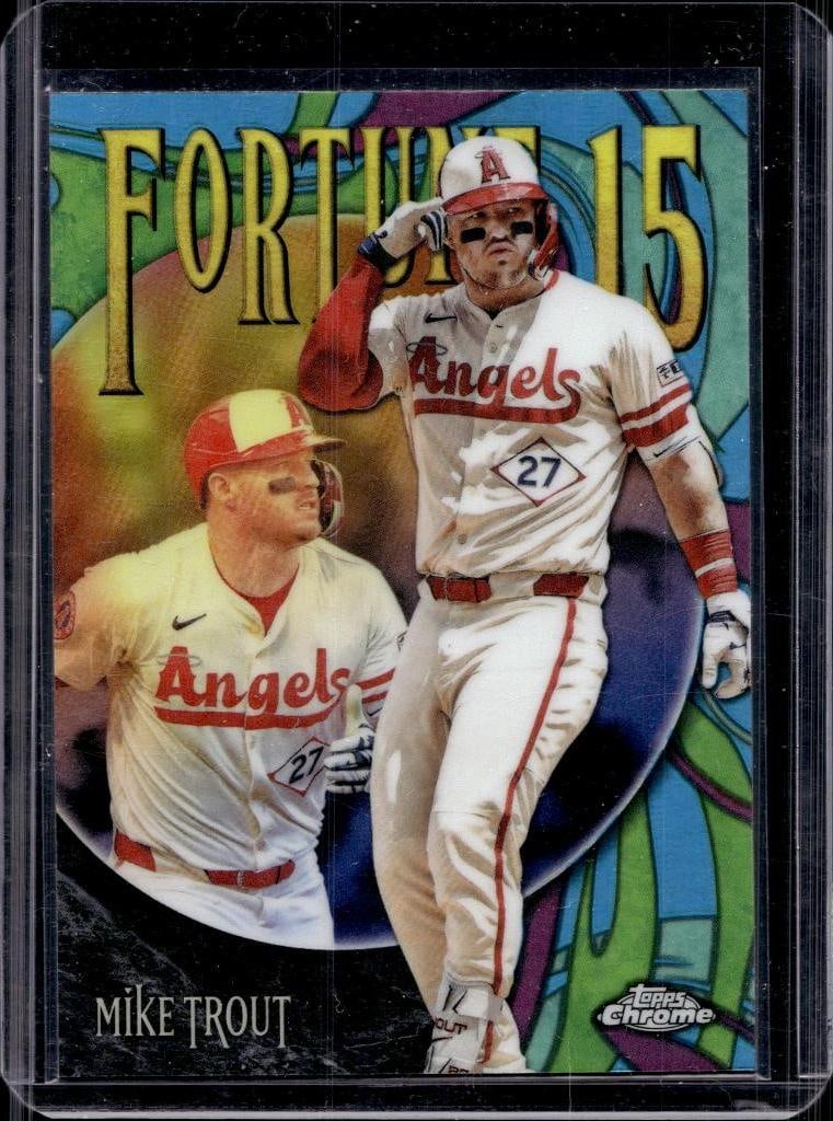 MIKE TROUT 2025 TOPPS CHROME FORTUNE 15 REFRACTOR INSERT: NEAR MINT OR BETTER CONDITION