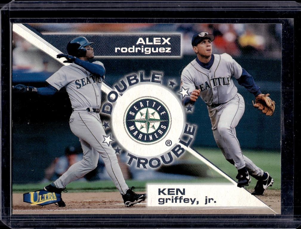 KEN GRIFFEY JR ALEX RODRIGUEZ 1998 FLEER ULTRA DOUBLE TROUBLE INSERT: NEAR MINT OR BETTER CONDITION