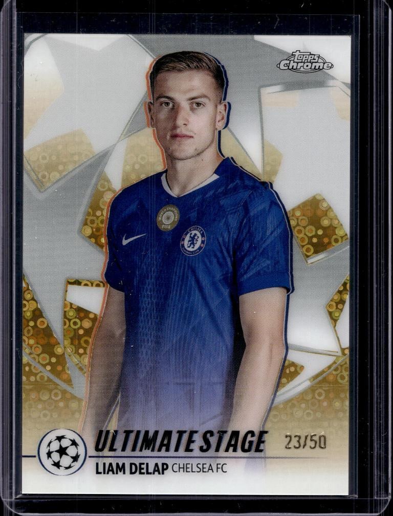 LIAM DELAP 2025-26 TOPPS CHROME UEFA CHAMPIONS ULTIMATE STAGE GOLD REFRACTOR: 23/50. NEAR MINT OR BETTER CONDITION