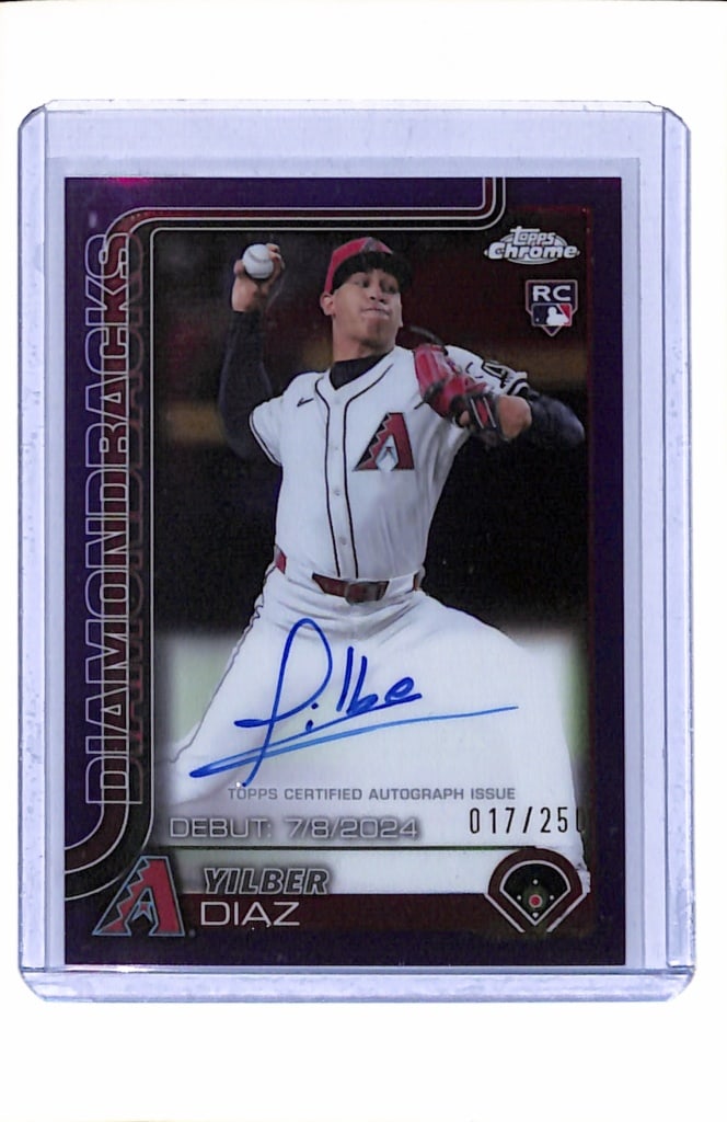 YILBER DIAZ 2025 TOPPS CHROME PURPLE REFRACTROR AUTOGRAPH ROOKIE CARD (1 of 1)