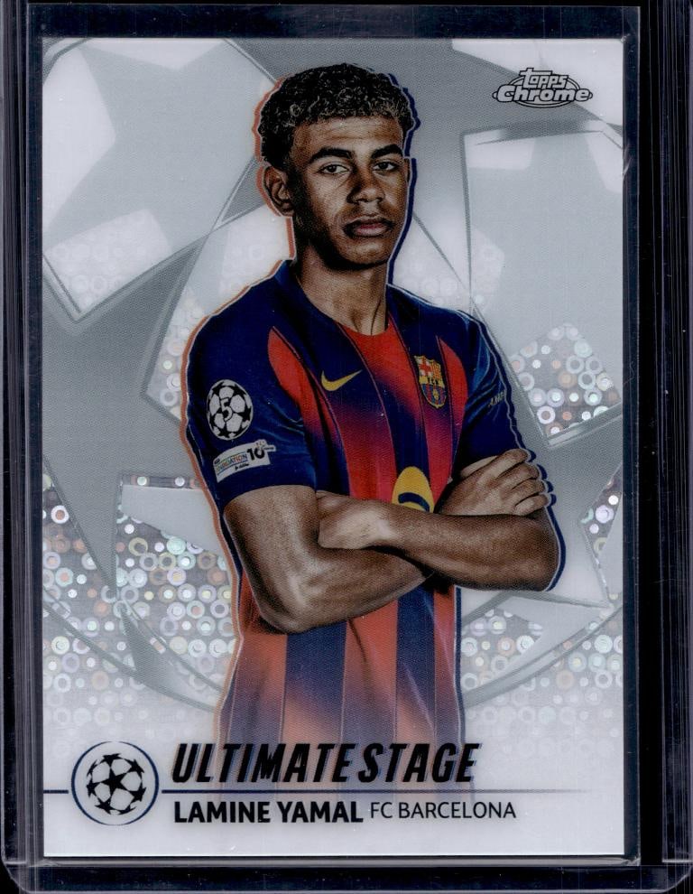 LAMINE YAMAL 2025-26 TOPPS CHROME UEFA ULTIMATE STAGE REFRACTOR SP: NEAR MINT OR BETTER CONDITION