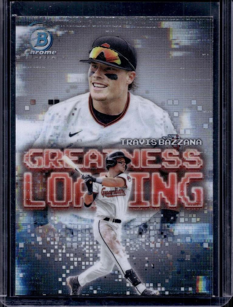 TRAVIS BAZZANA 2025 BOWMAN CHROME GREATNESS LOADING REFRACTOR ROOKIE CARD: NEAR MINT OR BETTER CONDITION
