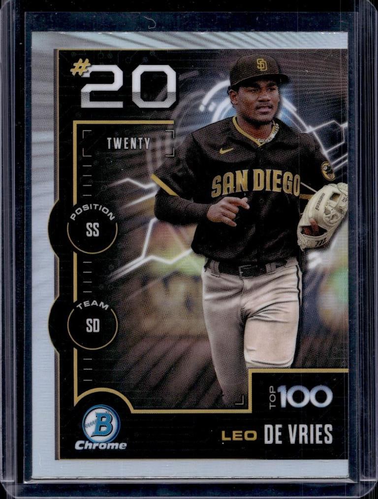 LEO DE VRIES 2025 BOWMAN CHROME TOP 100 REFRACTOR ROOKIE CARD: NEAR MINT OR BETTER CONDITION
