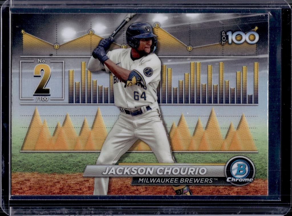 JACKSON CHOURIO 2024 BOWMAN CHROME TOP 100 REFRACTOR ROOKIE: NEAR MINT OR BETTER CONDITION