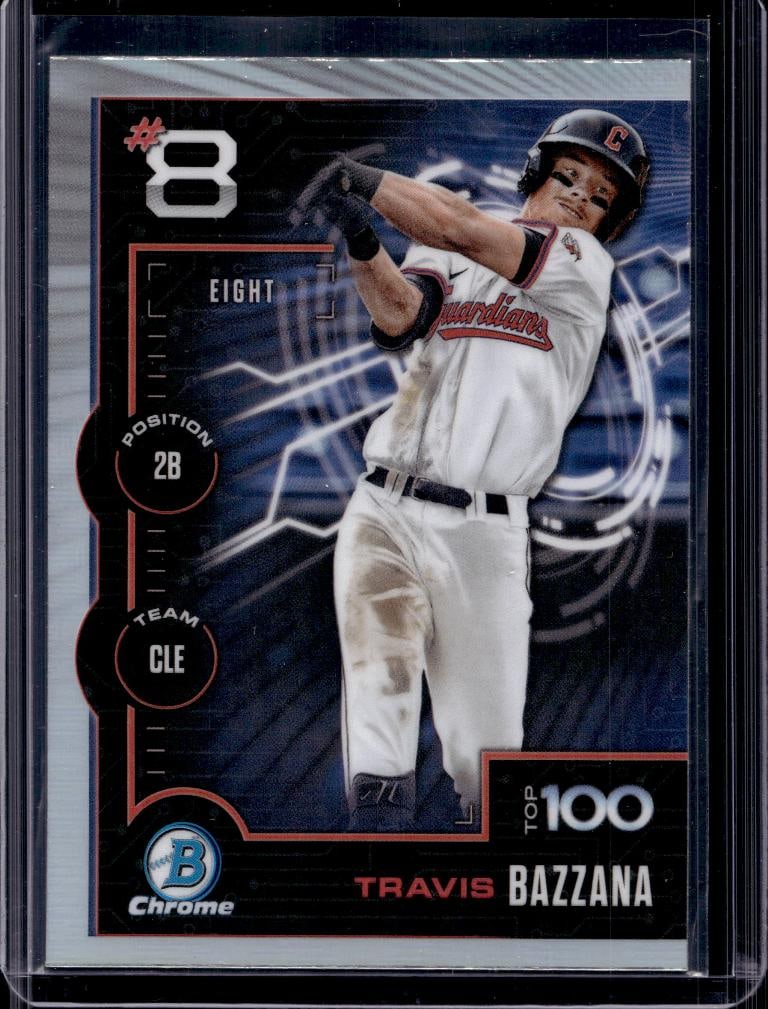 TRAVIS BAZZANA 2025 BOWMAN CHROME TOP 100 REFRACTOR ROOKIE: NEAR MINT OR BETTER CONDITION