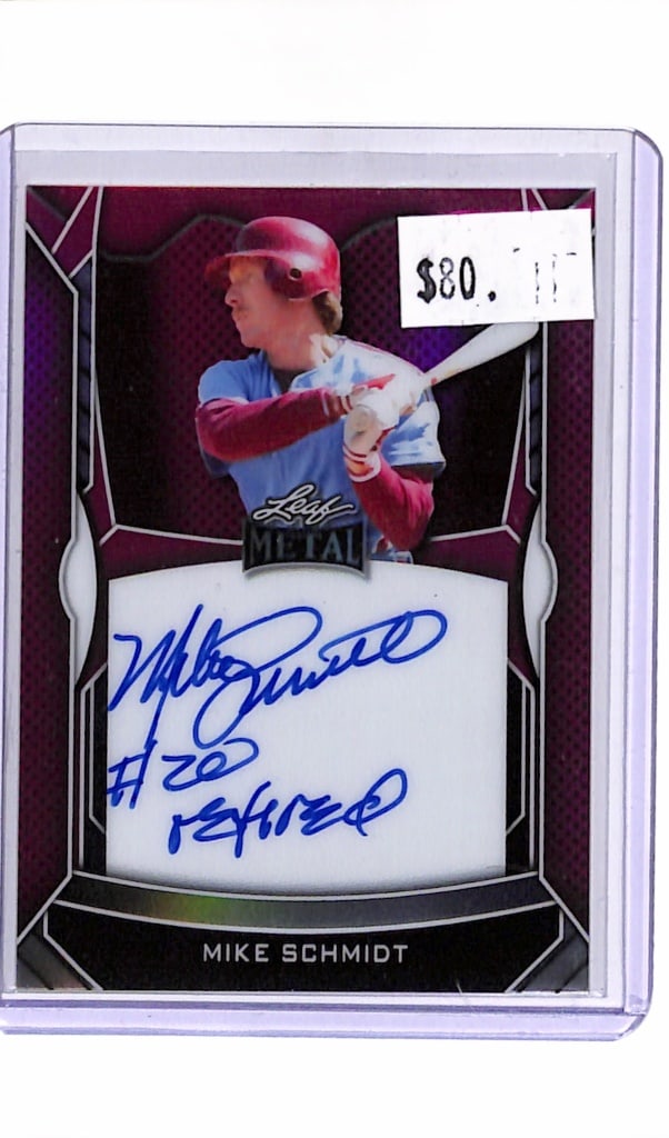 MIKE SCHMIDT 2025 LEAF METAL PINK RAINBOW AUTOGRAPH INSCRIBED CARD: 45/50. NEAR MINT OR BETTER CONDITION