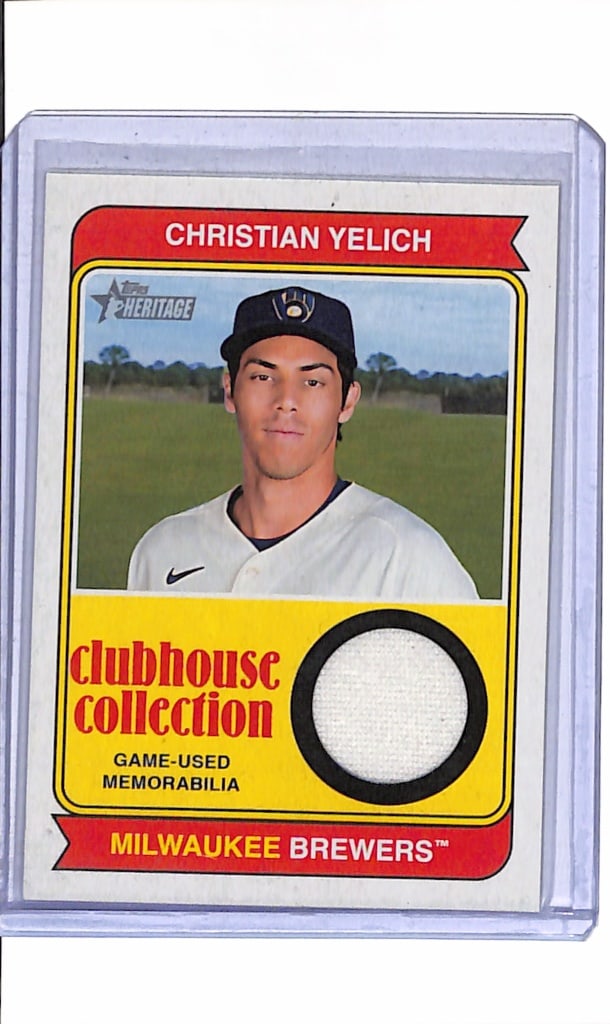 CHRISTIAN YELICH 2023 TOPPS HERITAGE GAME USED JERSEY CARD: NEAR MINT OR BETTER CONDITION
