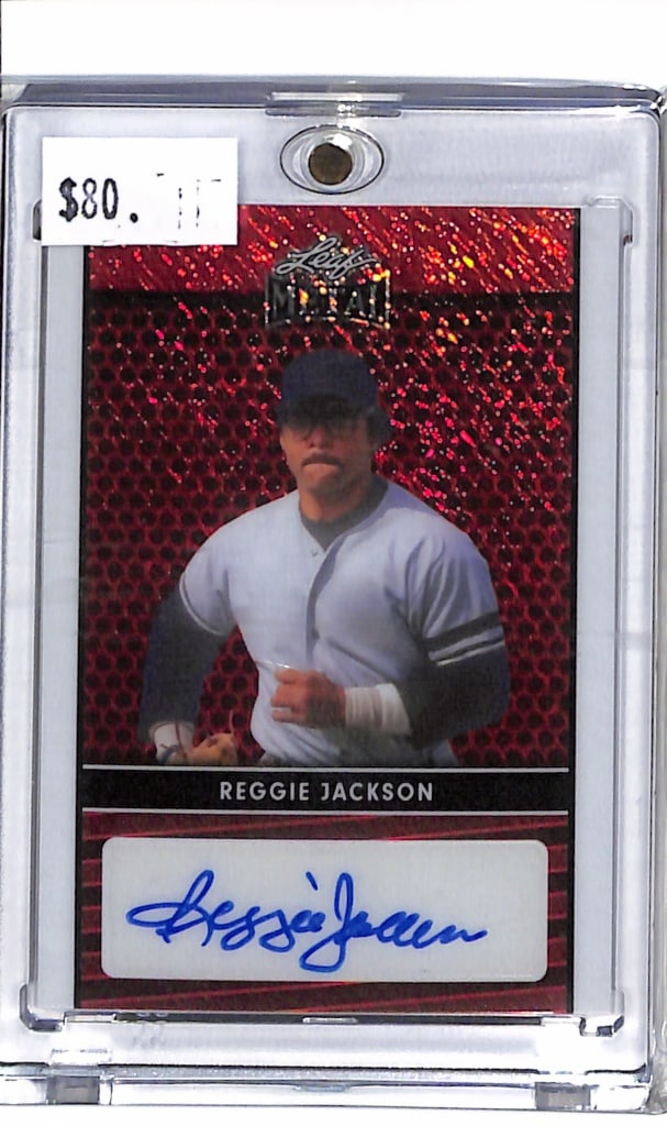 REGGIE JACKSON 2024 LEAF METAL RED SHIMMER AUTOGRAPH CARD: 4/4. NEAR MINT OR BETTER CONDITION