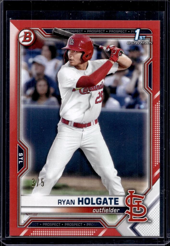 RYAN HOLGATE 2021 BOWMAN DRAFT 1ST RED PARALLEL ROOKIE CARD SP: 3/5. NEAR MINT OR BETTER CONDITION