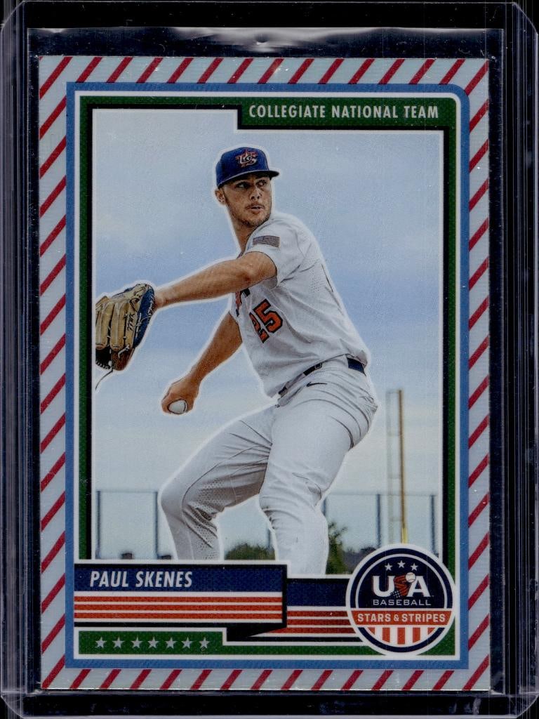 PAUL SKENES 2023 PANINI USA RED WHITE & BLUE PRIZM ROOKIE CARD: NEAR MINT OR BETTER CONDITION