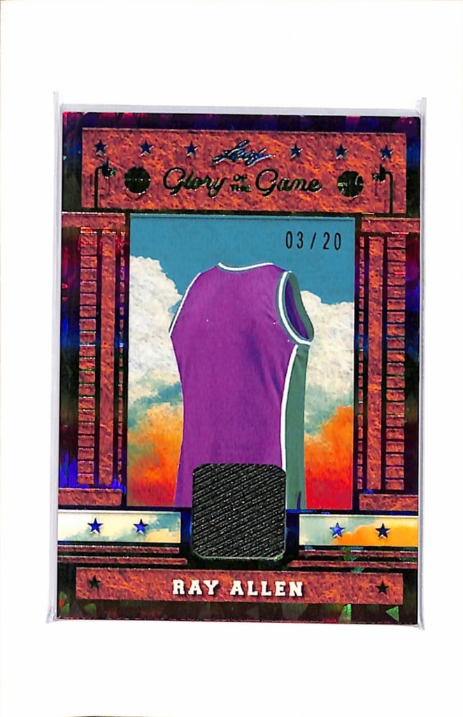 RAY ALLEN 2025 LEAF GLORY OF THE GAME USED JERSEY PATCH: 3/20. NEAR MINT OR BETTER CONDITION