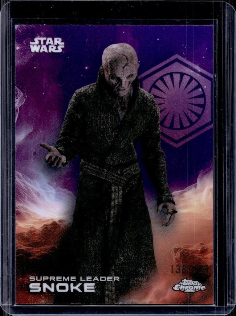 SUPREME LEADER SNOKE 2025 TOPPS CHROME STAR WARS PURPLE REFRACTOR: 136/199. NEAR MINT OR BETTER CONDITION