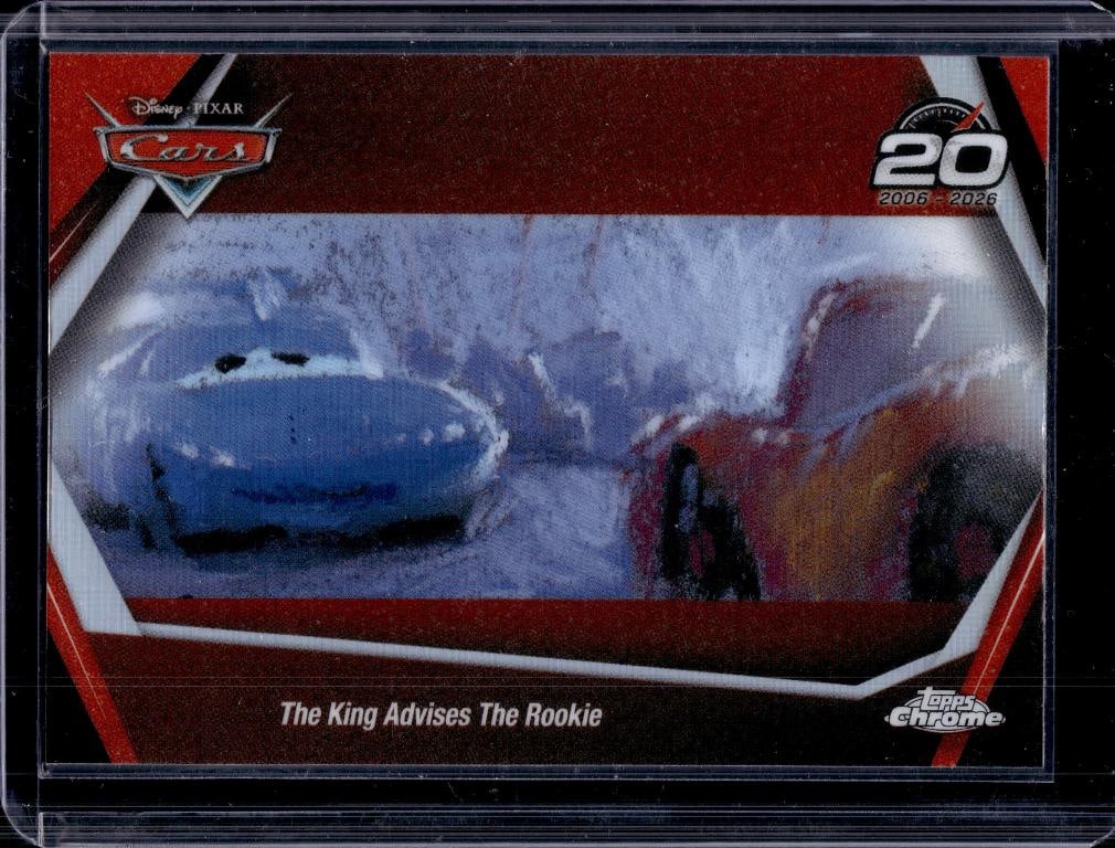 LIGHTNING MCQUEEN & THE KING 2026 TOPPS CHROME DISNEY 20TH REFRACTOR: NEAR MINT OR BETTER CONDITION