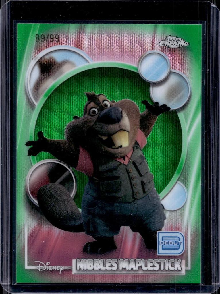 NIBBLES MAPLESTICK 2026 TOPPS CHROME DISNEY GREEN SHIMMER REFRACTOR ROOKIE DEBUT: 89/99. NEAR MINT OR BETTER CONDITION