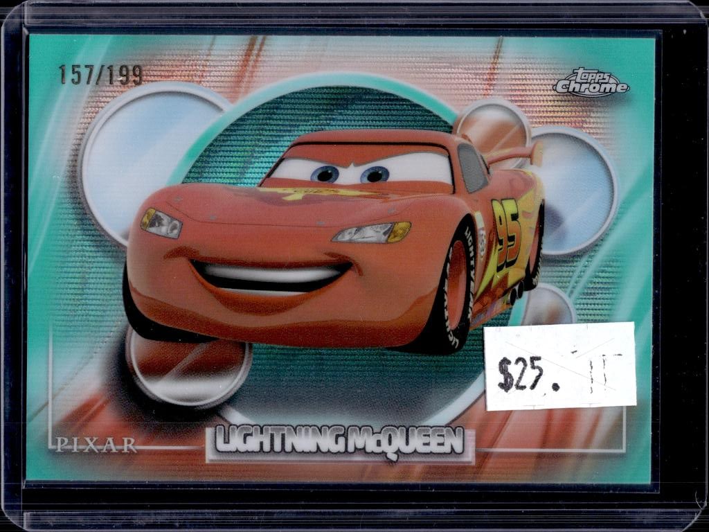 LIGHTNING MCQUEEN 2026 TOPPS CHROME DISNEY TEAL SHIMMER REFRACTOR: 157/199. NEAR MINT OR BETTER CONDITION