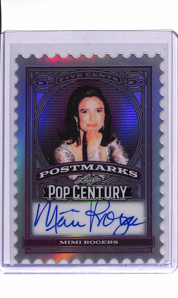 MIMI ROGERS 2026 LEAF POP CENTURY POSTMARKS AUTOGRAPH: 4/25. NEAR MINT OR BETTER CONDITION