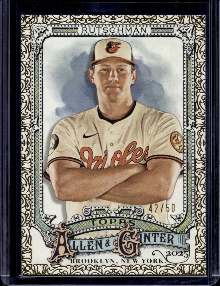 ADLEY RUTSCHMAN 2025 TOPPS ALLEN AND GINTER GOLD SP: 42/50. NEAR MINT OR BETTER CONDITION