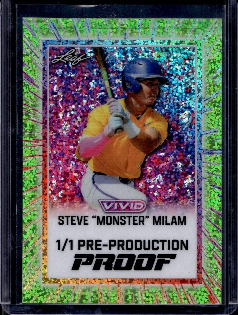 STEVE MONSTER MILAM 2025 LEAF VIVID PRE-PRODUCTION PROOF ROOKIE CARD: 1/1. NEAR MINT OR BETTER CONDITION