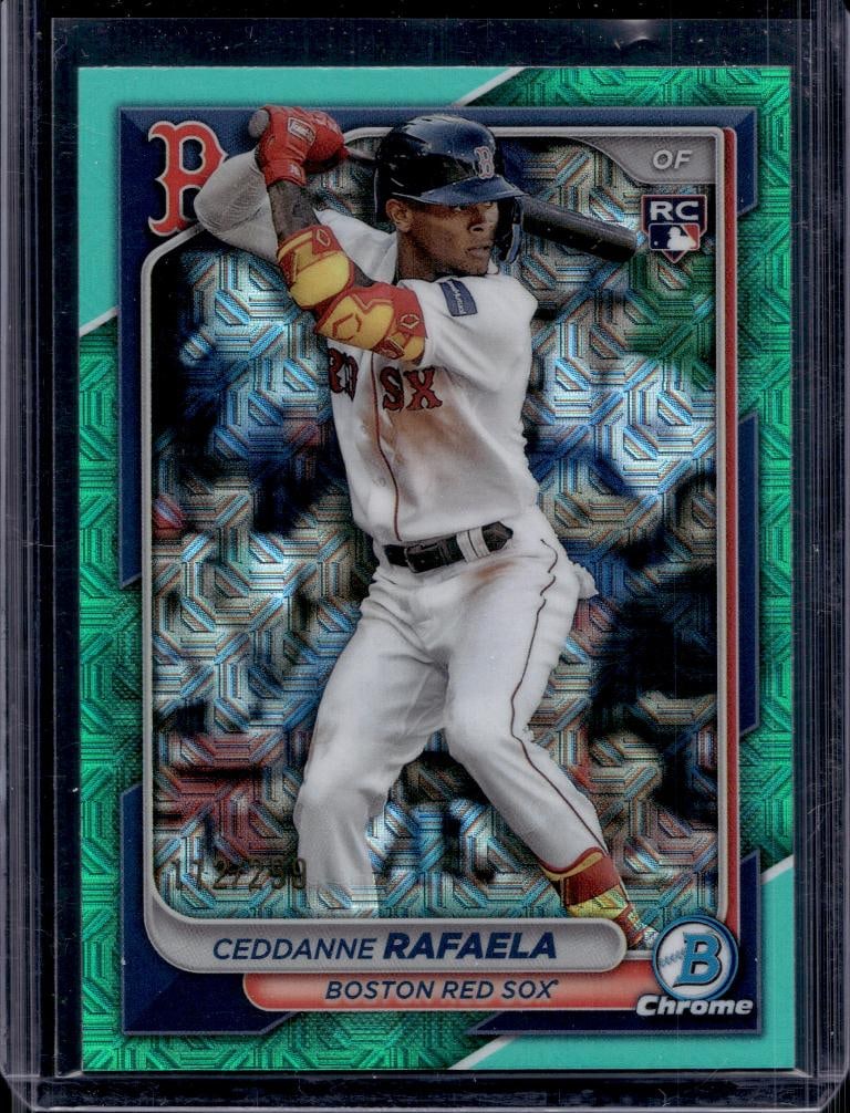 CEDDANNE RAFAELA 2023 BOWMAN CHROME TEAL MEGA REFRACTOR ROOKIE CARD: 112/299. NEAR MINT OR BETTER CONDITION