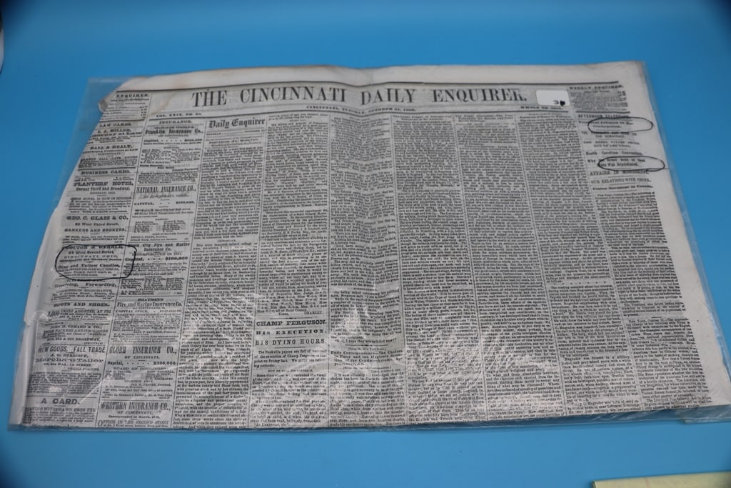 CIVIL WAR NEWSPAPER: AN 1885 CIVIL WAR ERA CINCINNATI ENQUIRER. GOOD CONDITION.