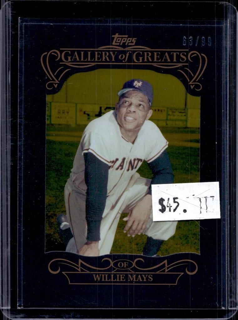 WILLIE MAYS 2015 TOPPS GALLERY OF GREATS GOLD: 63/99. NEAR MINT OR BETTER CONDITION