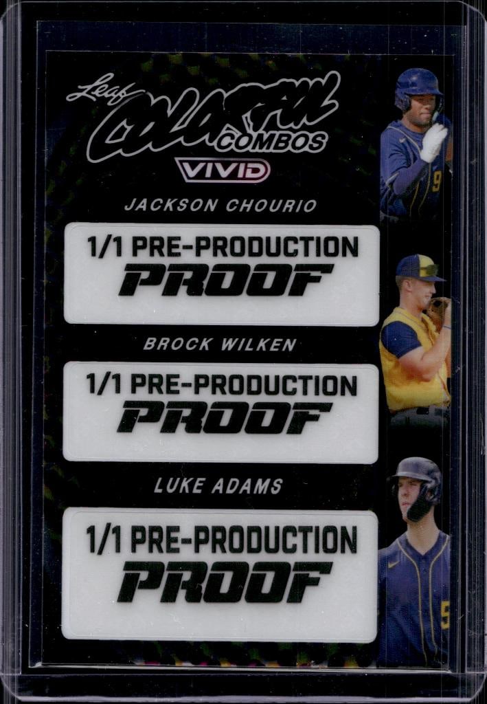 JACKSON CHOURIO WILKEN ADAMS 2023 LEAF VIVID PRE-PRODUCTION PROOF ROOKIE: 1/1. NEAR MINT OR BETTER CONDITION