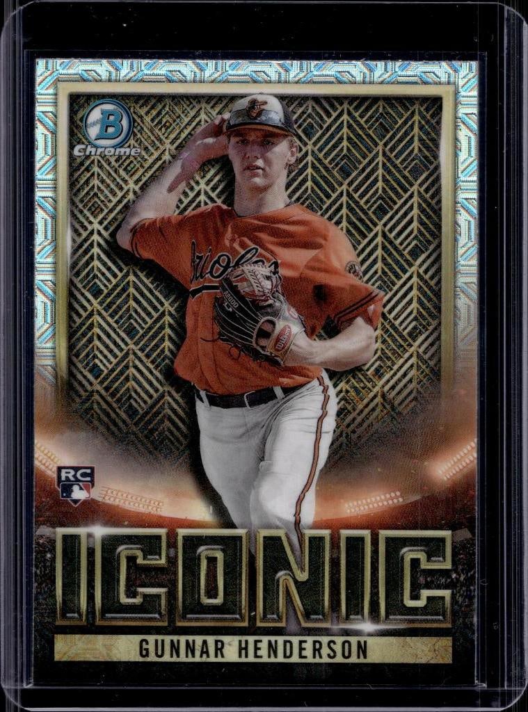 GUNNAR HENDERSON 2023 BOWMAN CHROME ICONIC MEGA REFRACTOR ROOKIE CARD: NEAR MINT OR BETTER CONDITION