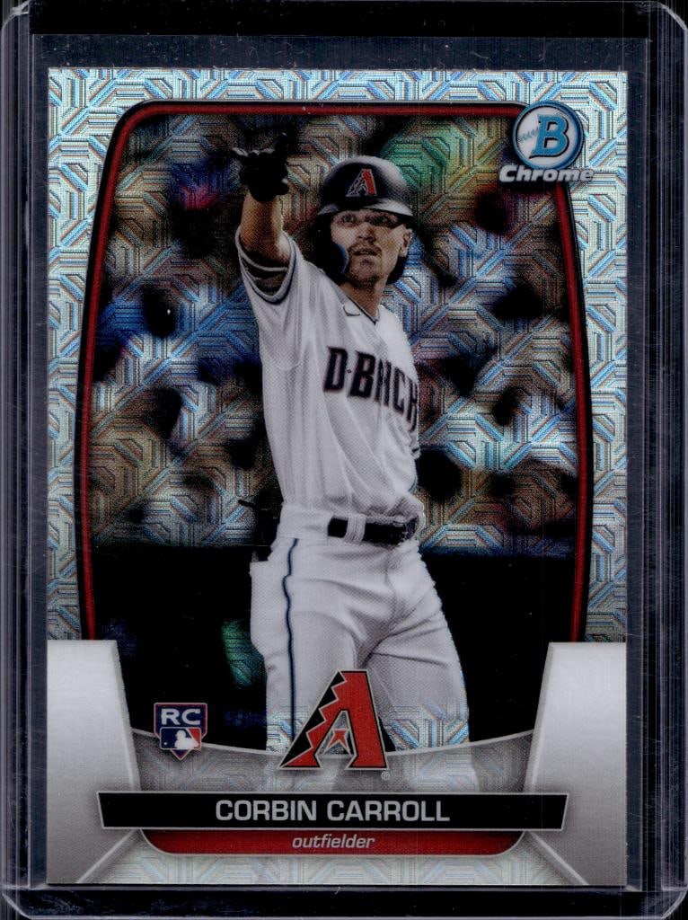 CORBIN CARROLL 2023 BOWMAN CHROME MEGA REFRACTOR ROOKIE CARD: NEAR MINT OR BETTER CONDITION