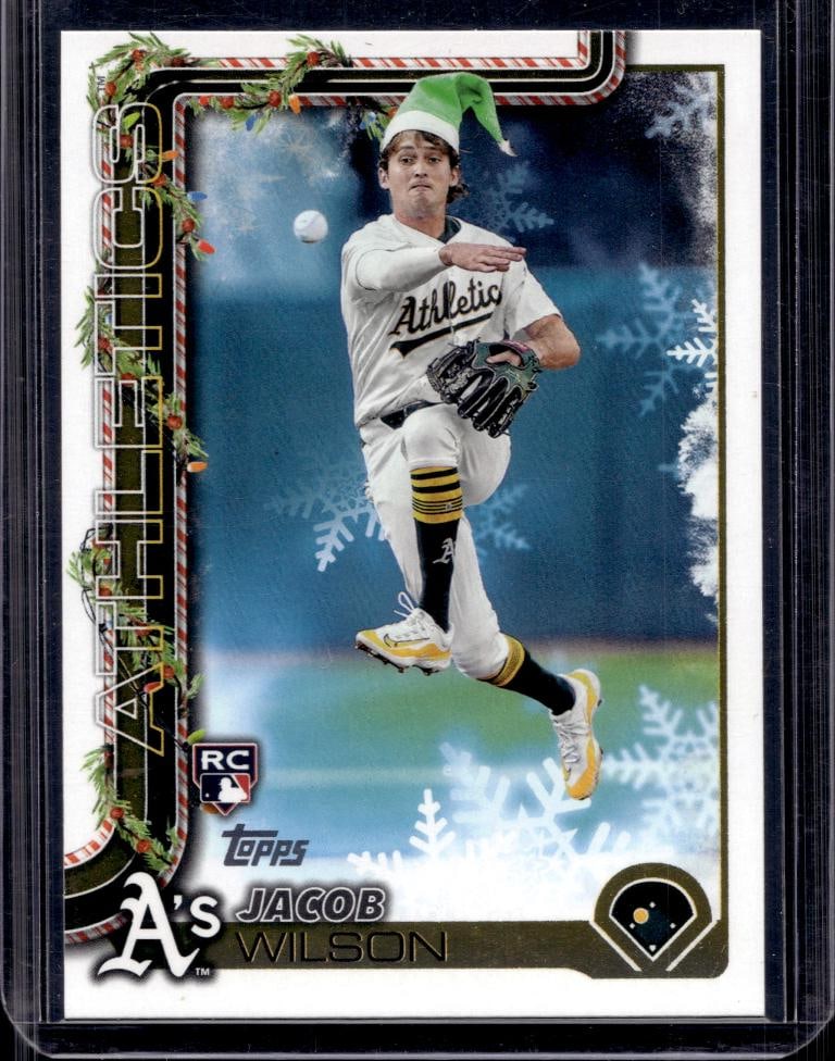 JACOB WILSON 2025 TOPPS HOLIDAY ELF HAT PHOTO VARIATION ROOKIE CARD SP: NEAR MINT OR BETTER CONDITION