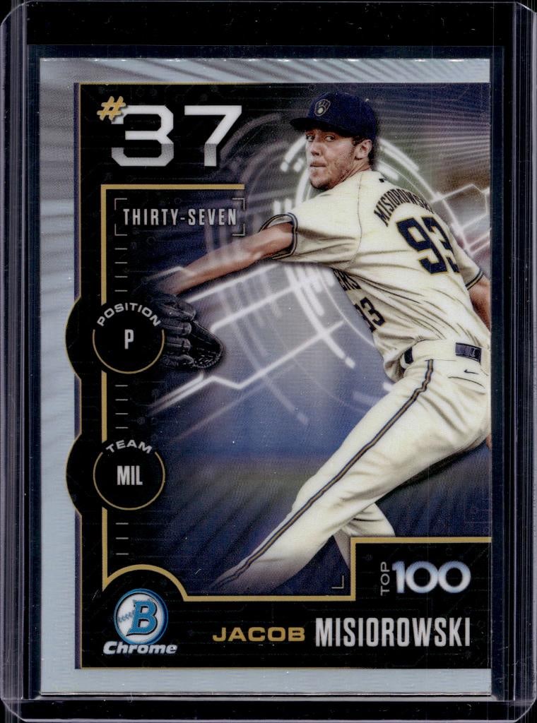 JACOB MISIOROWSKI 2025 BOWMAN CHROME TOP 100 REFRACTOR ROOKIE CARD: NEAR MINT OR BETTER CONDITION