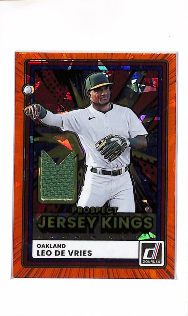 LEO DE VRIES 2026 DONRUSS ORANGE ICE JERSEY ROOKIE CARD: NEAR MINT OR BETTER CONDITION
