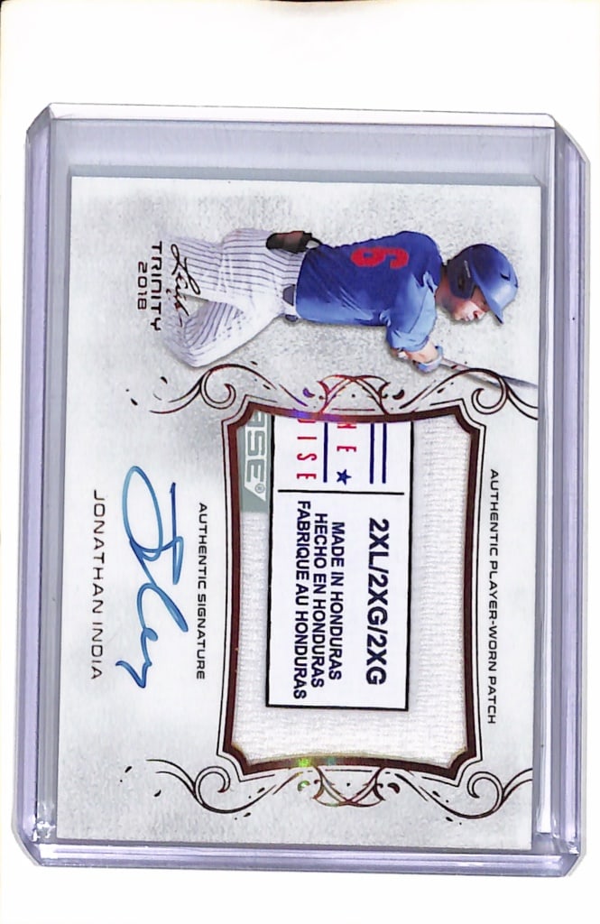 JONATHAN INDIA 2018 LEAF TRINITY JERSEY TAG PATCH AUTOGRAPH ROOKIE CARD: NEAR MINT OR BETTER CONDITION