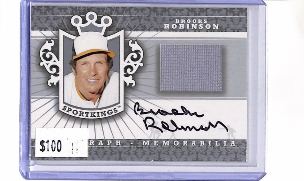 BROOKS ROBINSON 2012 SPORT KINGS GAME USED JERSEY AUTOGRAPH: LIMITED TO 30. NEAR MINT OR BETTER CONDITION