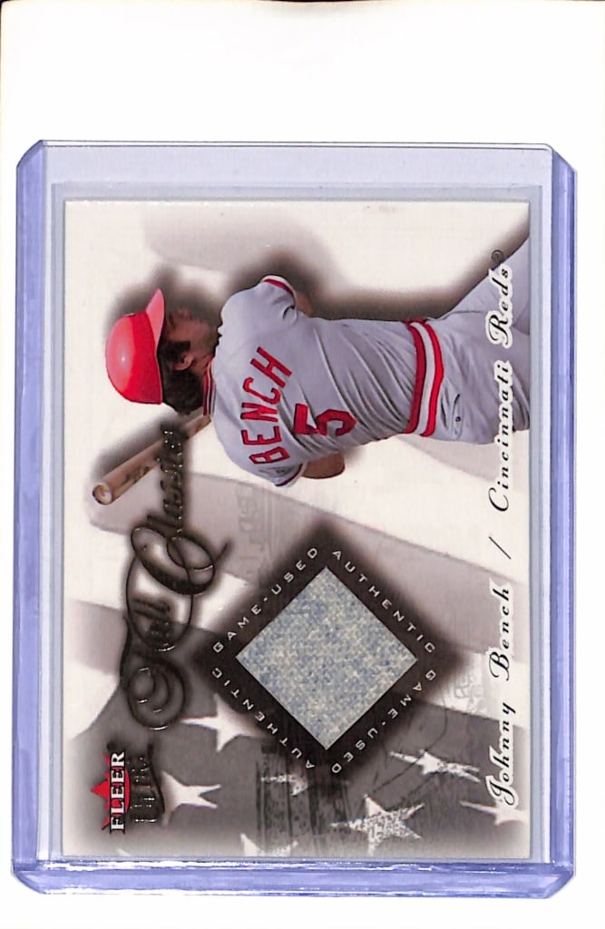 JOHNNY BENCH 2001 FLEER FALL CLASSICS GAME USED JERSEY CARD: NEAR MINT OR BETTER CONDITION