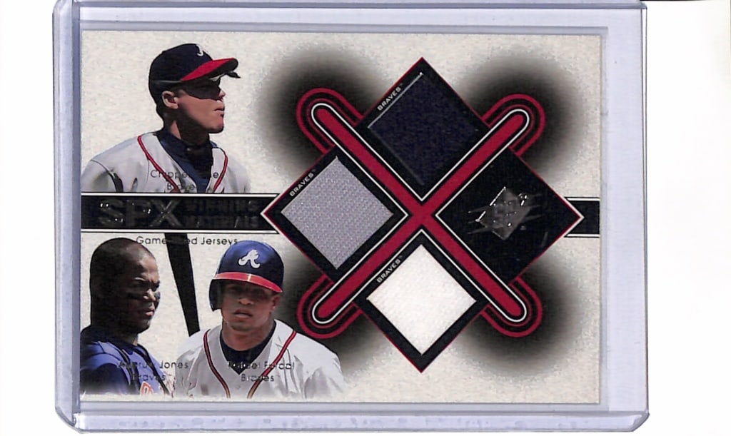 CHIPPER JONES ANDRUW JONES FURCAL 2001 SPX TRIPLE GAME USED JERSEY CARD: NEAR MINT OR BETTER CONDITION
