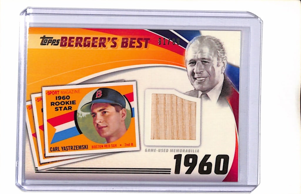 CARL YASTRZEMSKI 2016 TOPPS BERGERS BEST GAME USED BAT CARD: 91/99. NEAR MINT OR BETTER CONDITION
