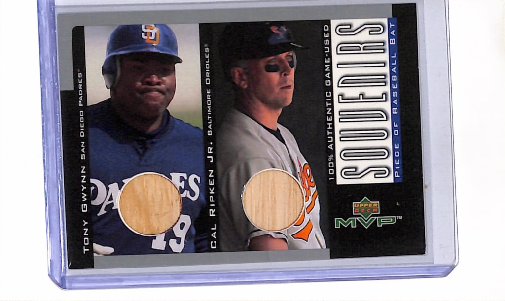 TONY GWYNN CAL RIPKEN JR 2001 UPPER DECK MVP DUAL GAME USED BAT CARD: NEAR MINT OR BETTER CONDITION