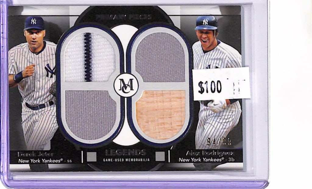 DEREK JETER ALEX RODRIGUEZ 2024 TOPPS MUSEUM DUAL GAME USED JERSEY & BAT CARD: 94/99. NEAR MINT OR BETTER CONDITION