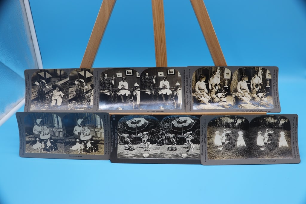 ANTIQUE STEREOSCOPE SLIDE: A GROUP OF 6 KEYSTONE VIEW 1890'S SLIDES OF LIFE IN AMERICA. GOOD CONDITION.